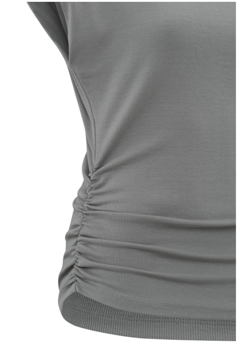 Yaya sleeveless top with high drape neck in formal grey