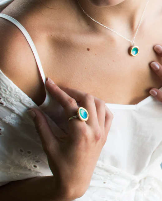 Round adjustable turquoise blue ring