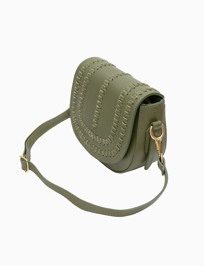 Stitch effect leather handbag in khaki