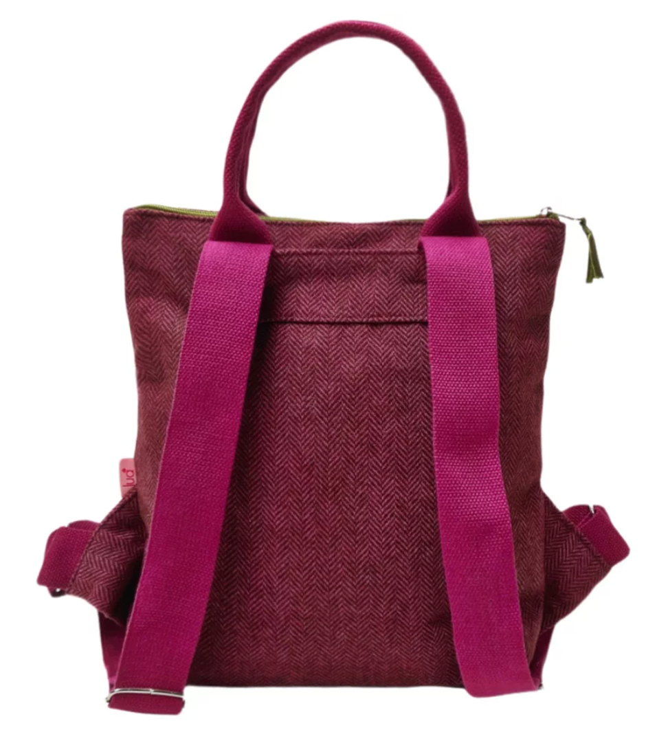 Lua herringbone backpack in pink and chocolate