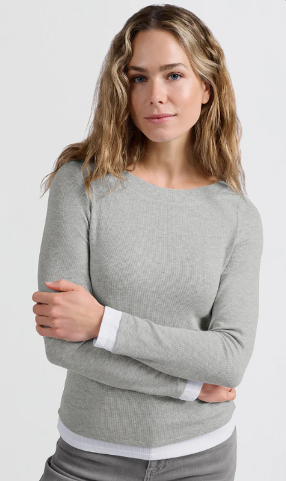 Yaya faux double layer top with boatneck in grey