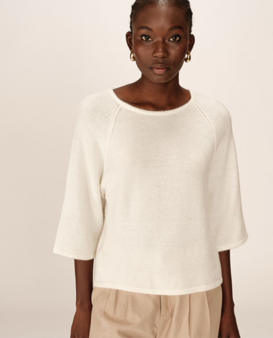 Grace & Mila Paco three quarter sleeve sweater in ecru