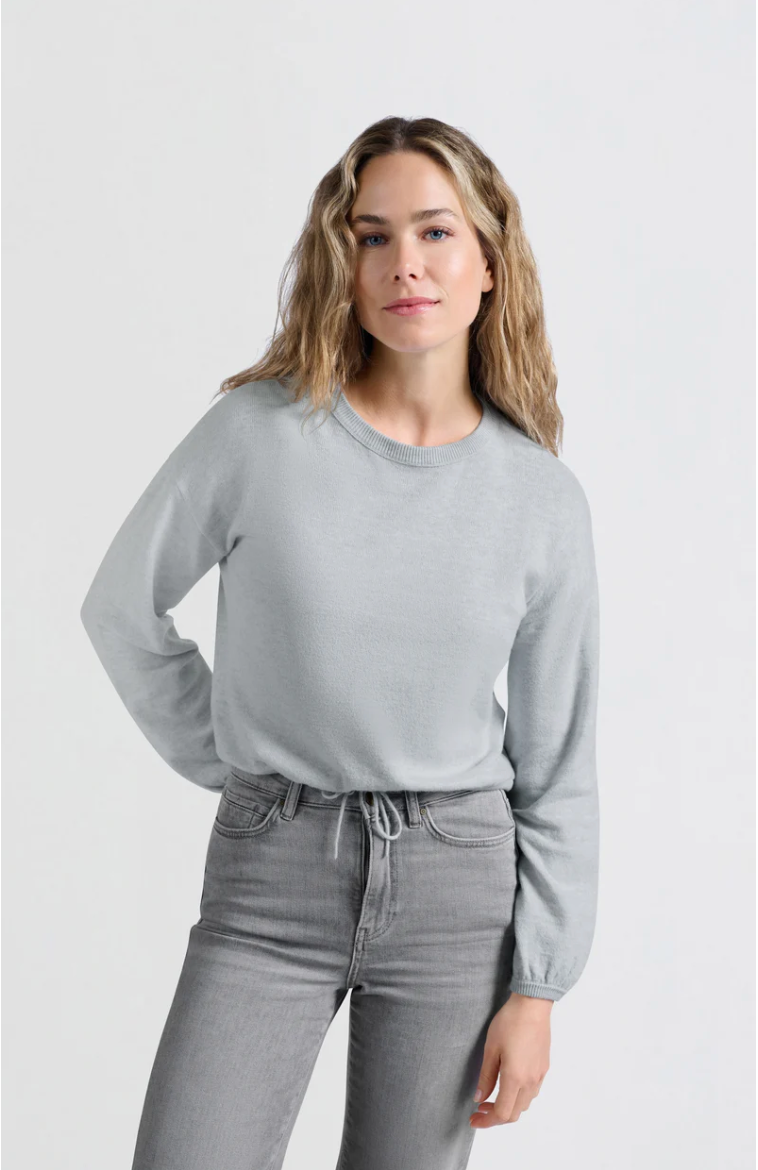 Yaya sweater with corded hem and loose fit in grey dawn blue melange