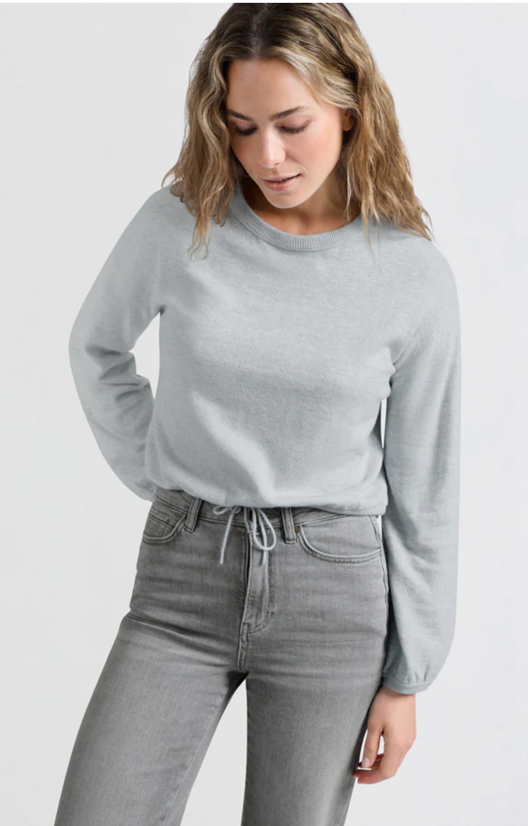 Yaya sweater with corded hem and loose fit in grey dawn blue melange