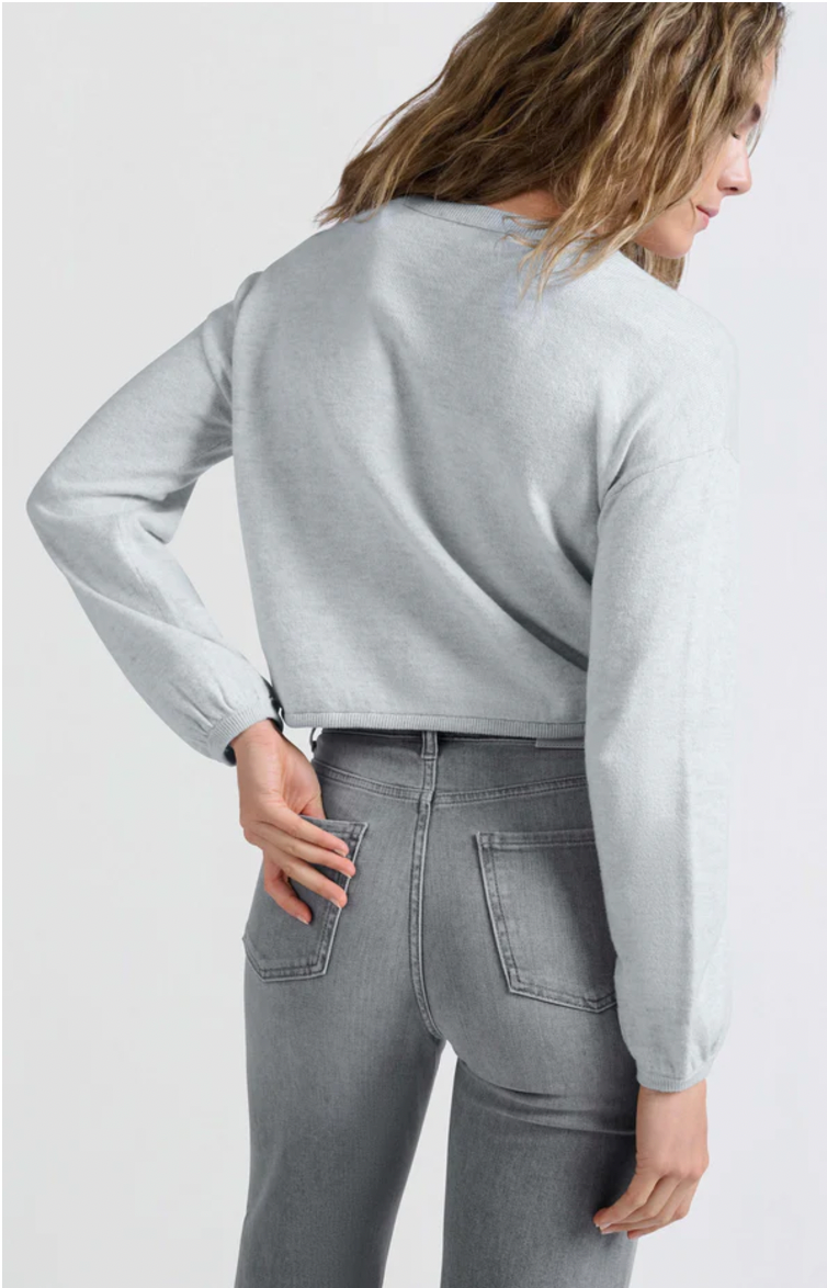 Yaya sweater with corded hem and loose fit in grey dawn blue melange