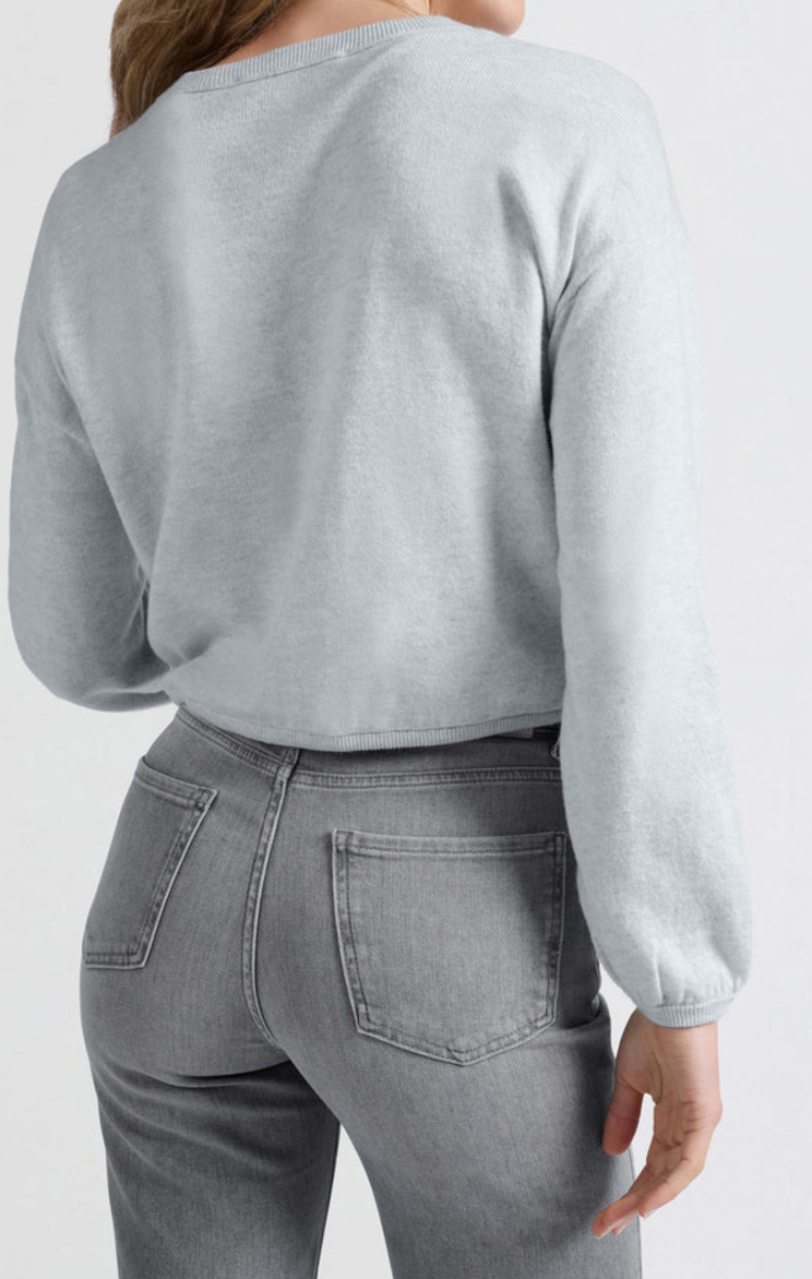 Yaya sweater with corded hem and loose fit in grey dawn blue melange