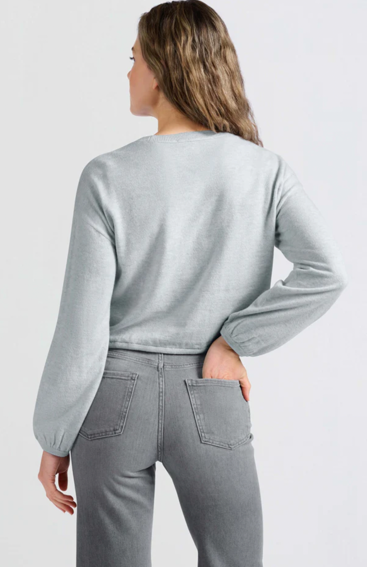 Yaya sweater with corded hem and loose fit in grey dawn blue melange