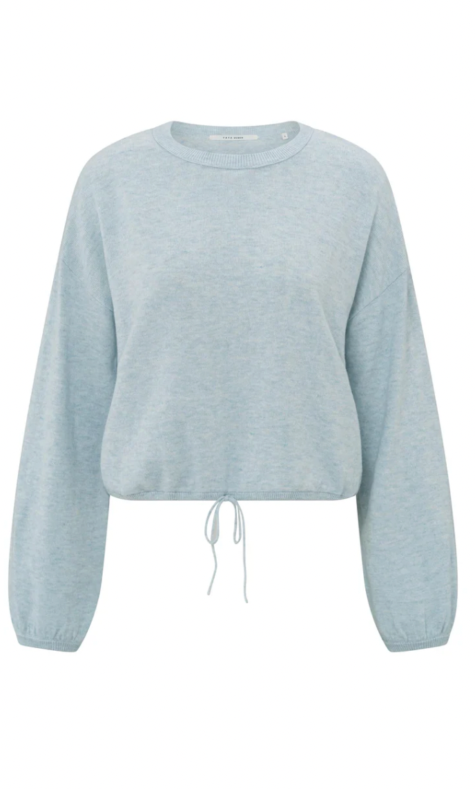 Yaya sweater with corded hem and loose fit in grey dawn blue melange