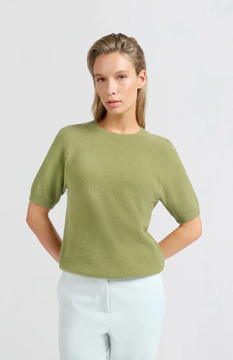 Yaya short sleeve sweater in olive melange