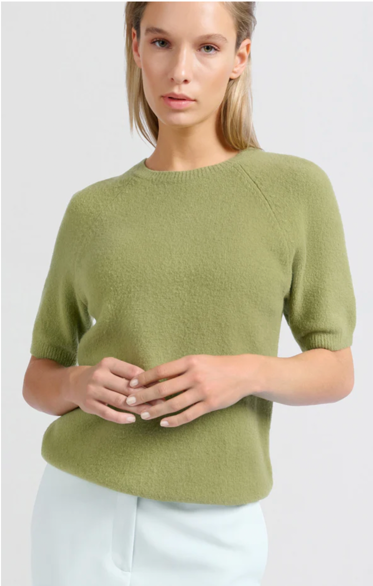 Yaya short sleeve sweater in olive melange