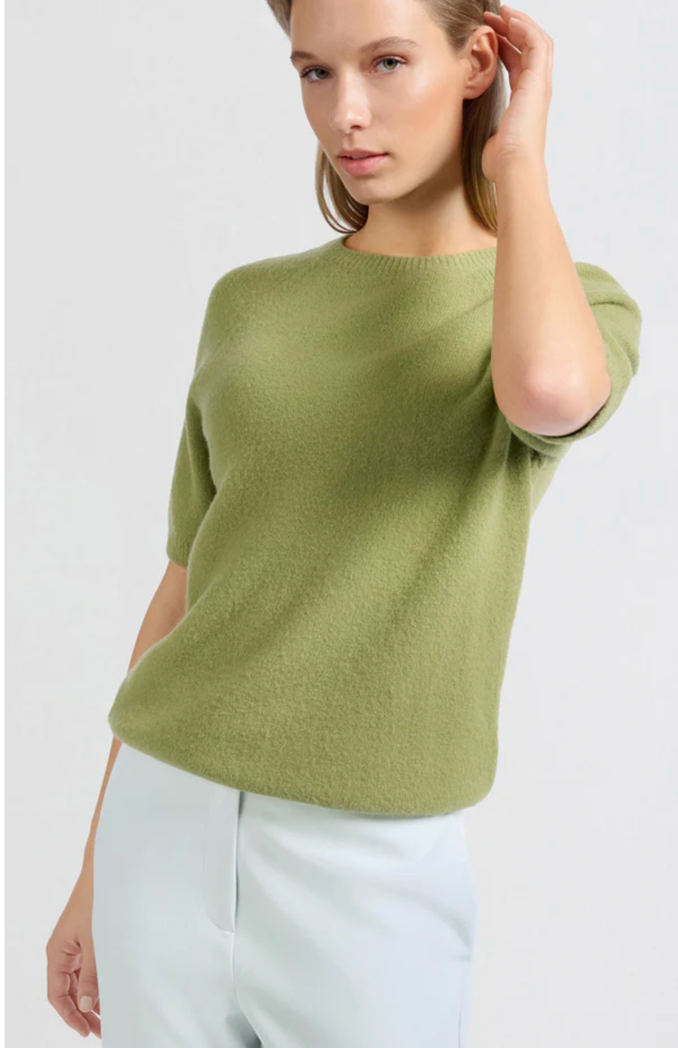 Yaya short sleeve sweater in olive melange