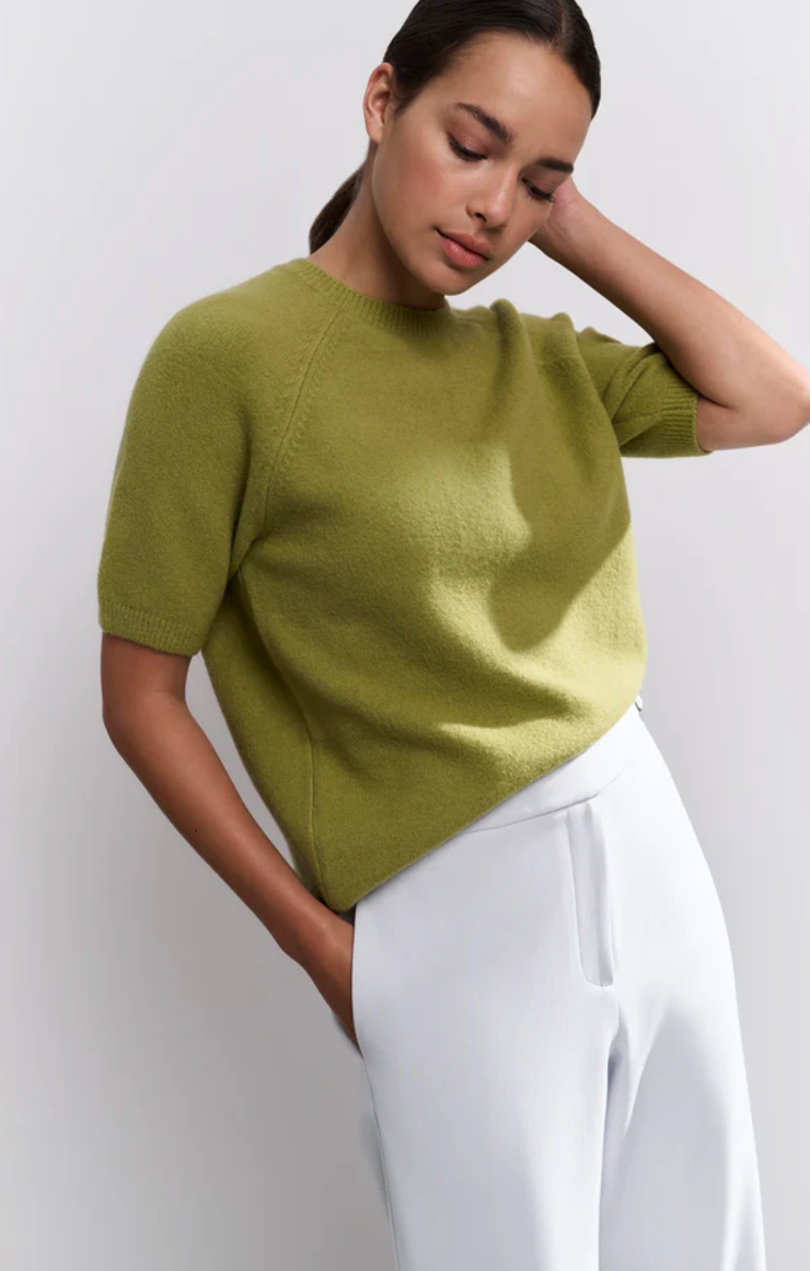 Yaya short sleeve sweater in olive melange