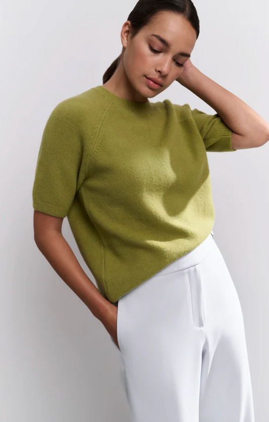 Yaya short sleeve sweater in olive melange