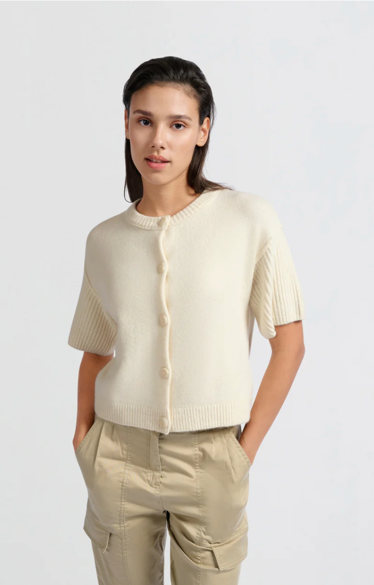 Yaya cardigan with wide short sleeve in off white