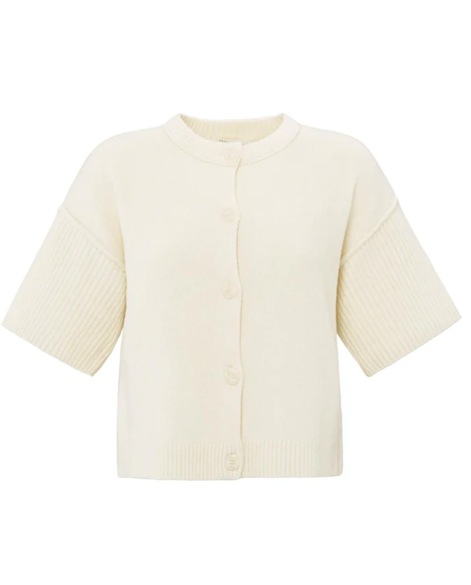 Yaya cardigan with wide short sleeve in off white