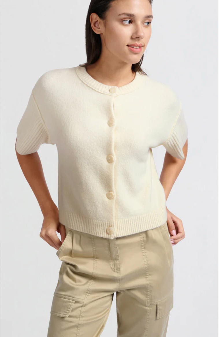 Yaya cardigan with wide short sleeve in off white