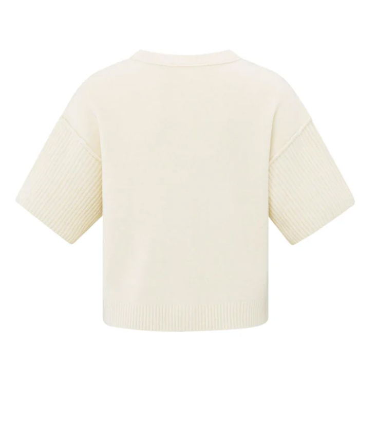 Yaya cardigan with wide short sleeve in off white