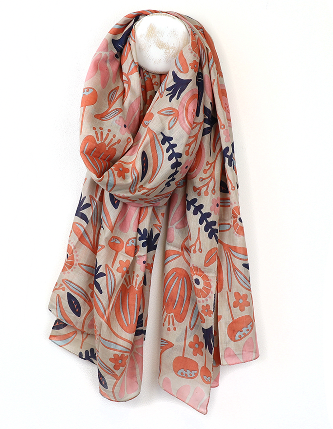 POM Organic cotton pale coral pink mix botanical print scarf