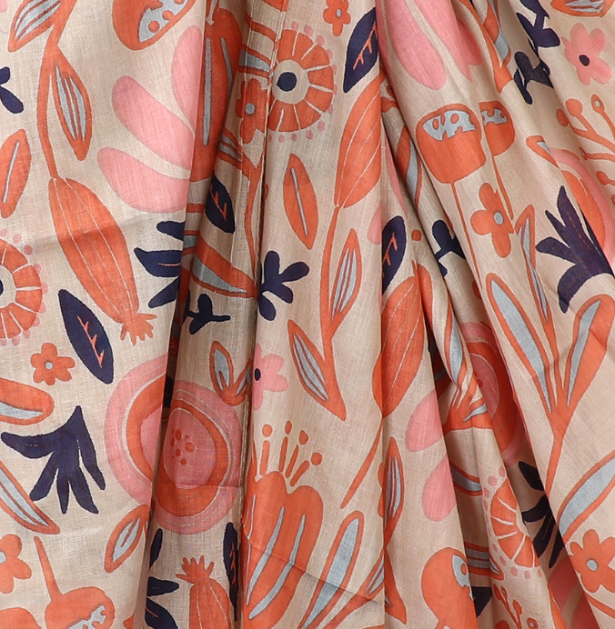 POM Organic cotton pale coral pink mix botanical print scarf