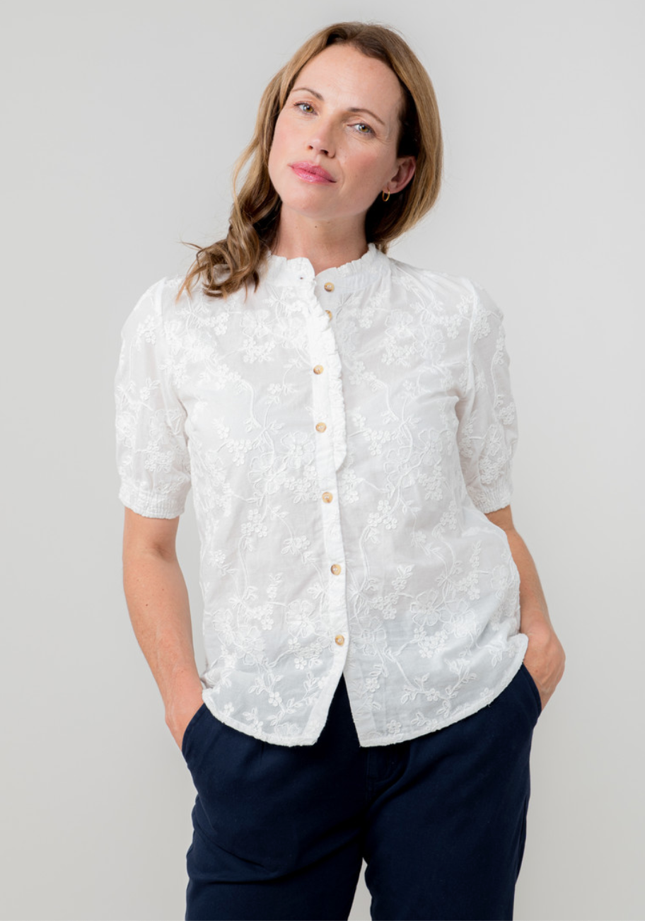 Lily & Me Emma frill embroidered white blouse